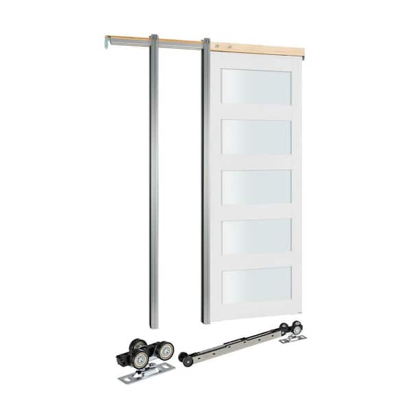 Sliding Pocket Door, 36 in. x 80 in. 5-Lite Glass Single Door, Hardware Kit, Solid Wood and MDF Doors Slab, 2025 Update