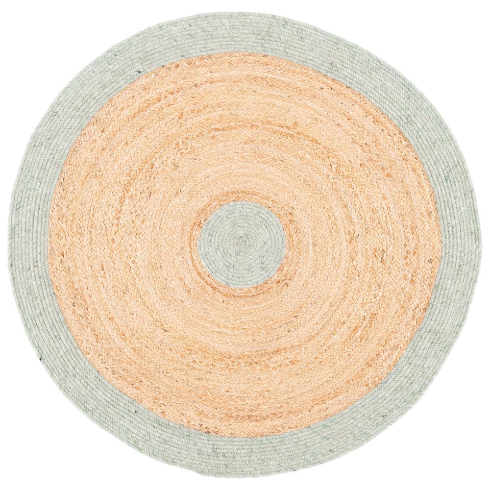 Handmade Sage and Gold Braided Wool Cotton Round Rug