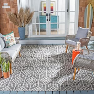 Courtyard Black/Gray 8 ft. x 10 ft. Abstract Multi-Shaped Indoor/Outdoor Area Rug