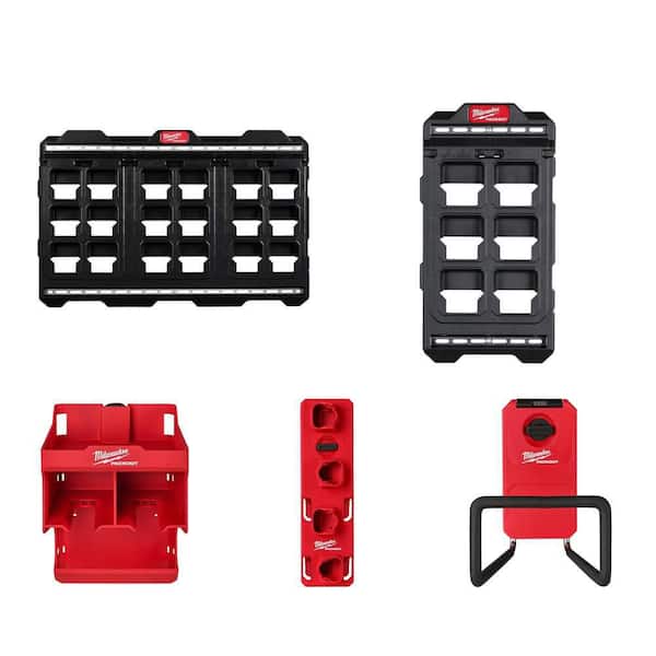 20 in.x30.75 in. and 20 in.x10.25 in. Black Wall Plates with PACKOUT Tool Station, M12 Battery Rack and Large Hook Combo