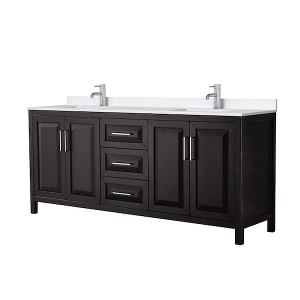 Wyndham Collection Daria 80 in. W. x 22 in. D x 35.75 in. H Double Bath Vanity in Dark Espresso with White Quartz Top