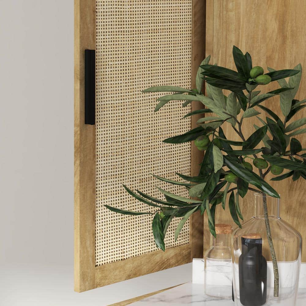 Natural Brown Rattan Kitchen Pantry Organizer with Adjustable Shelves
