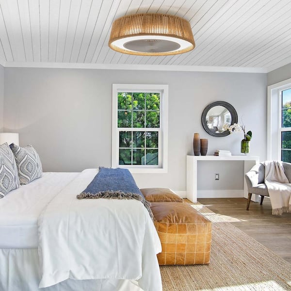 21.3 in. Indoor Yellow Natural Rope Housing Ceiling Fan with Dimmable Integrated LED and Remote Control