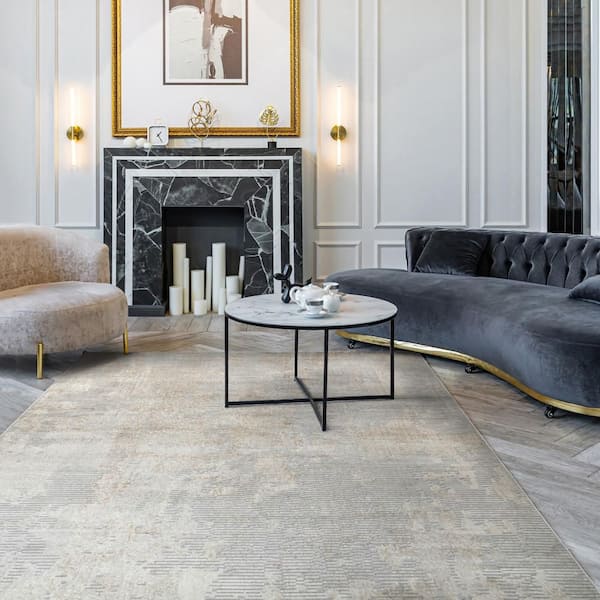 Iris Textured Abstract Light Grey 10 ft. x 14 ft. Indoor Area Rug