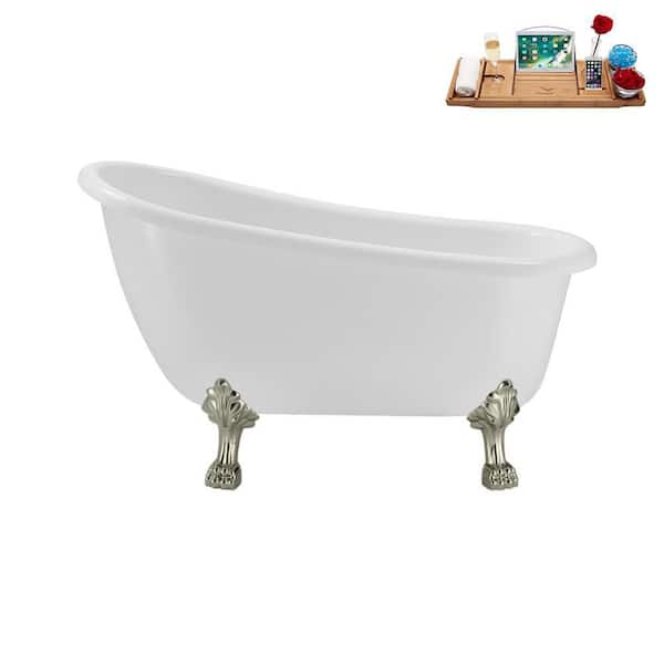 Streamline 53 in. Acrylic Clawfoot Non-Whirlpool Bathtub in Glossy White with Polished Chrome Drain And Brushed Nickel Clawfeet