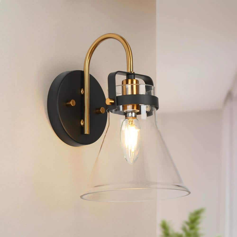 Uolfin Modern Black & Gold Wall Sconce Light, 1-light Industrial ...