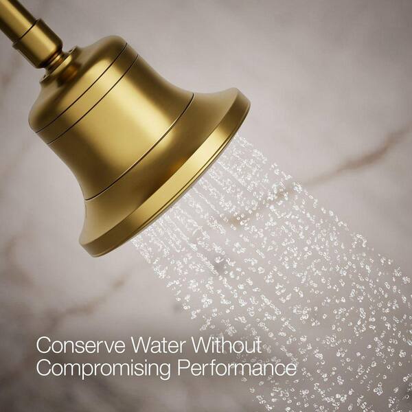 KOHLER Cinq 1-Spray Patterns with 1.75 GPM 5.5 in. Wall Mount Fixed Shower Head with Filter in Vibrant Brushed Moderne Brass