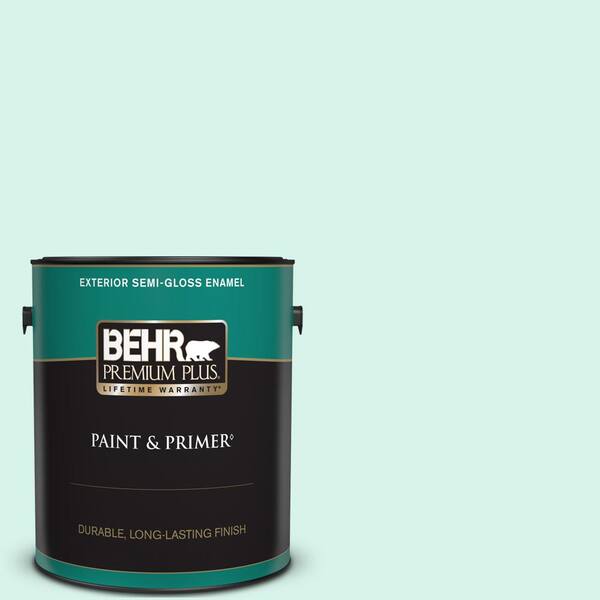 BEHR PREMIUM PLUS 1 gal. #480A-1 Minted Ice Semi-Gloss Enamel Exterior Paint & Primer