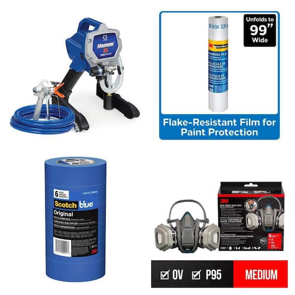 Magnum X5 Airless 3000 PSI Sprayer, 99 in. x 90 ft. Masking Film, ScotchBlue Tape (6-Pack) and Respirator 6502QL
