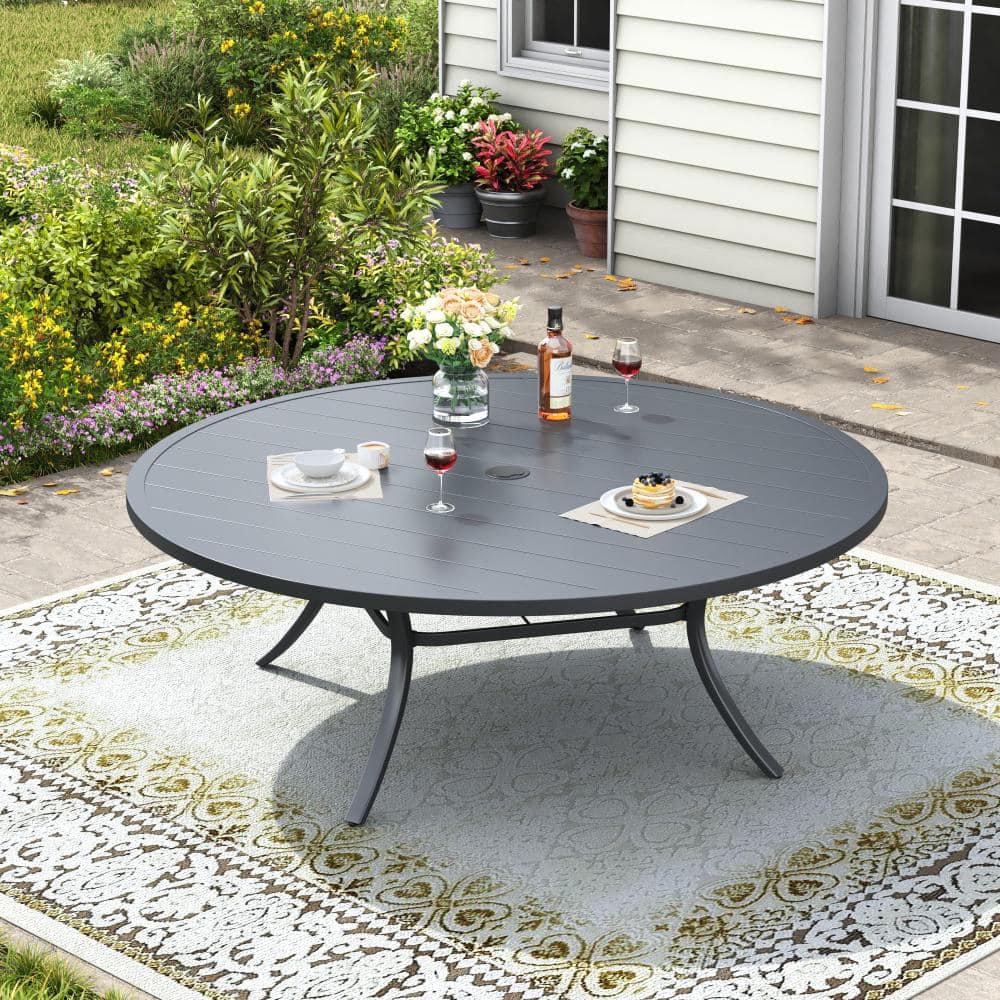 24 inch patio table with umbrella hole vicllax 63 in. Gray Round Metal Outdoor Patio Dining Table with Adjustable Umbrella  Hole VX-RBT08DG