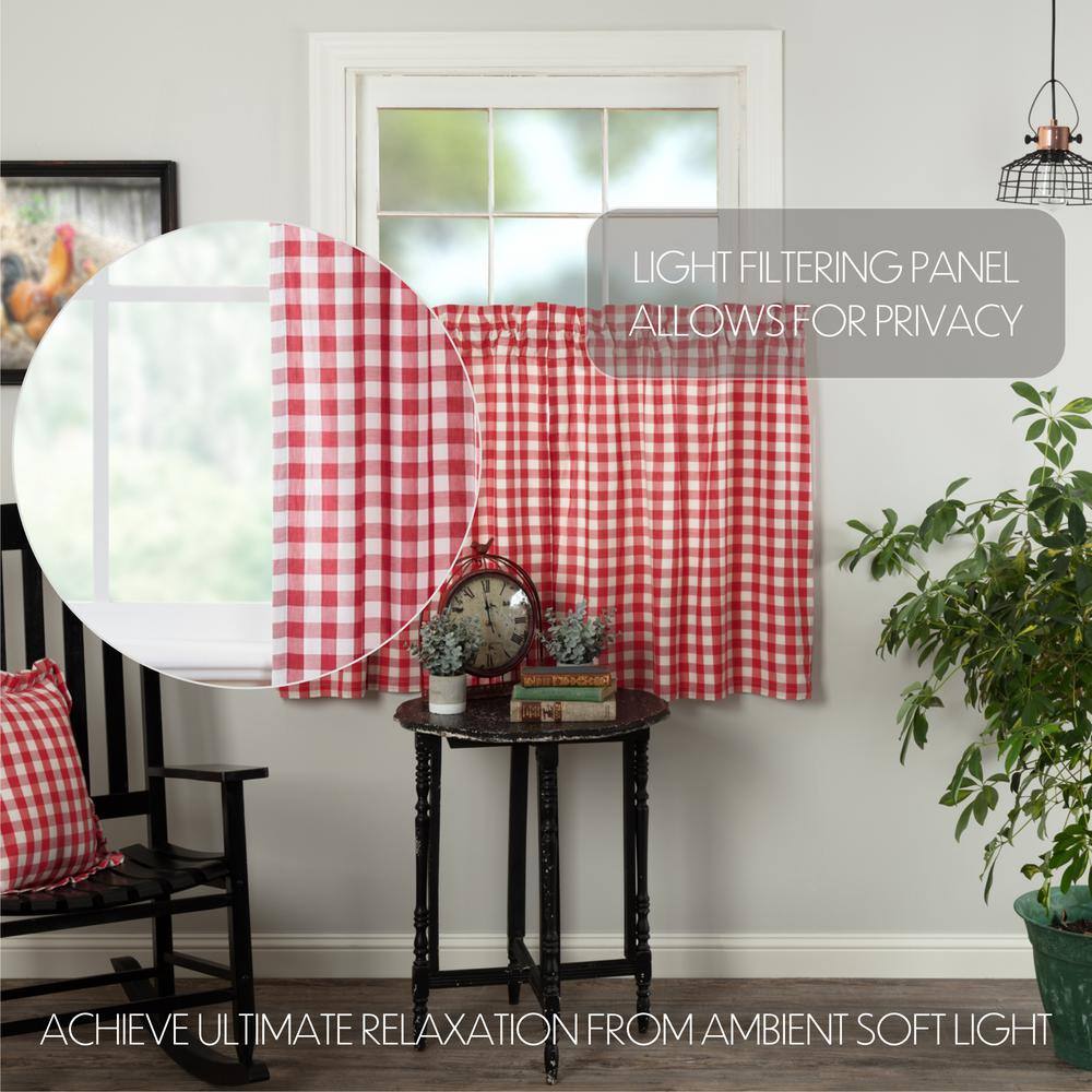 Red Buffalo Check Cotton Rod Pocket Tier Curtains 36x36