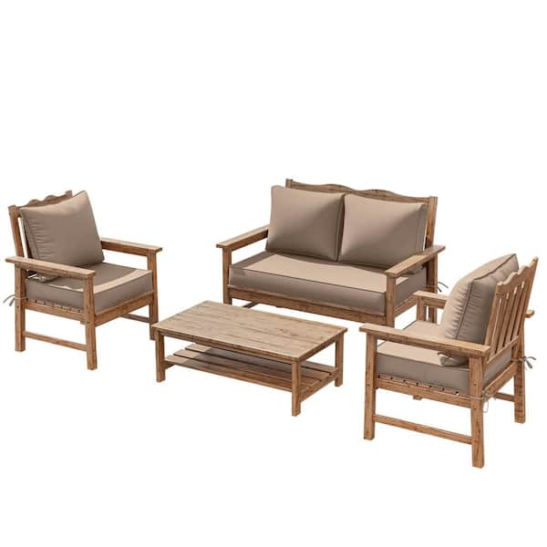 5 in. Universal Outdoor Cushion Set for Seats and Backs, Set of 1 Loveseat Cushions and 2 Deep Seat Cushions Sand