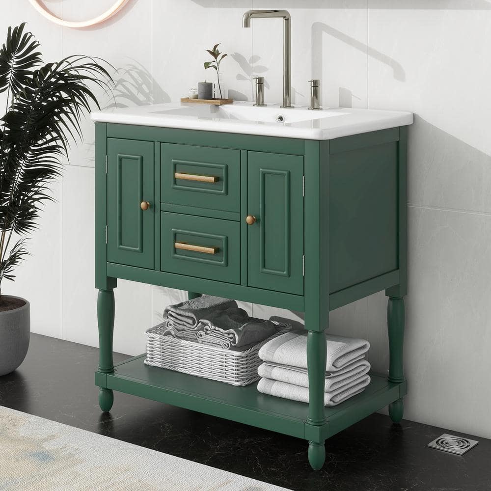 30 in. W x 18 in. D x 32.5 in. H Single Sink Freestanding Bath Vanity in Gr