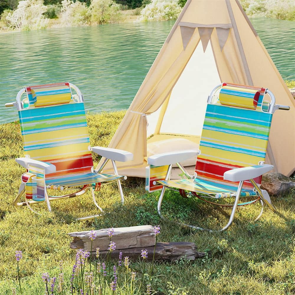 HONEY JOY 2PC Metal Outdoor Backpack Beach Chair Foldable 5