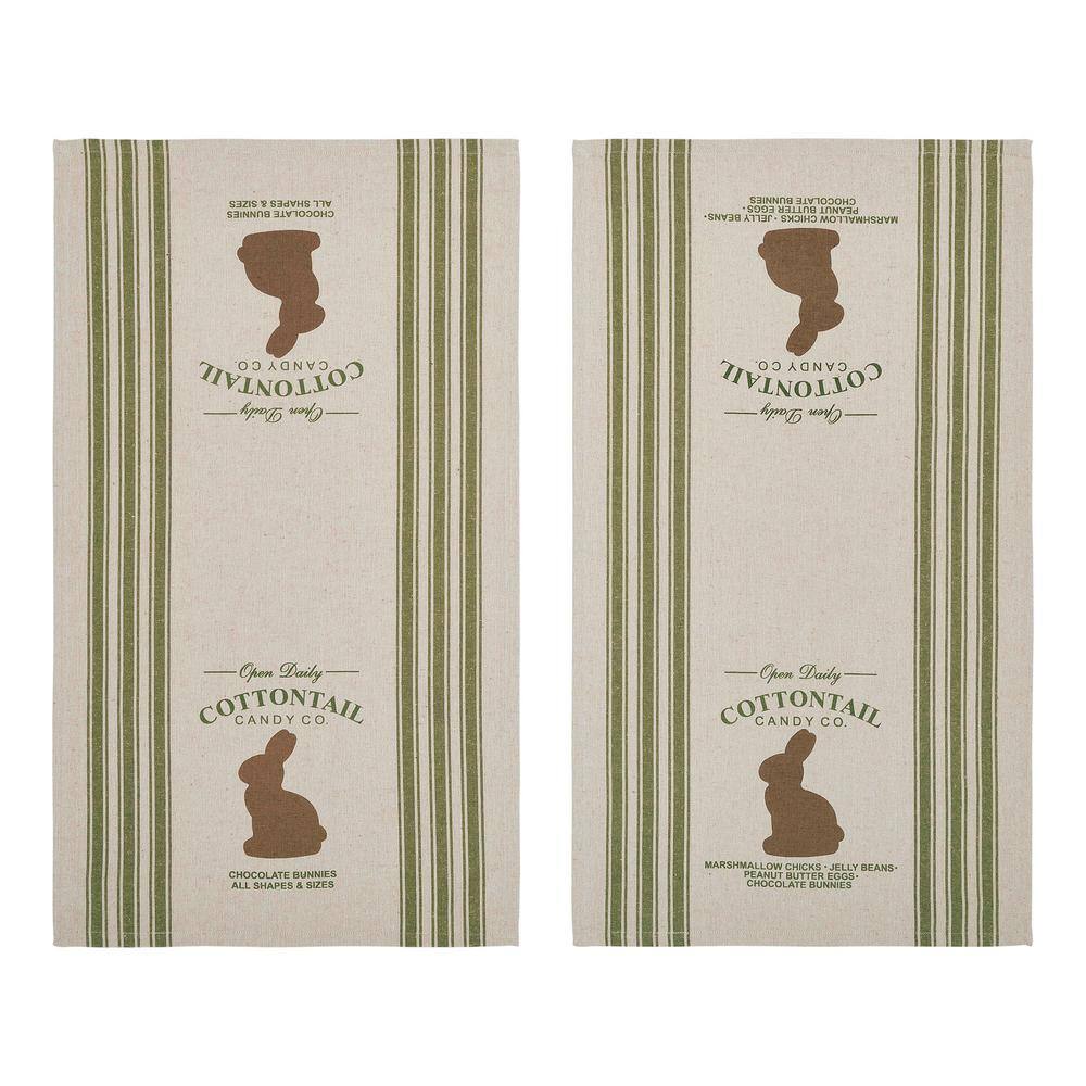 Bunny Hop Light Creme and Sage Green Cotton Tea Towel Set
