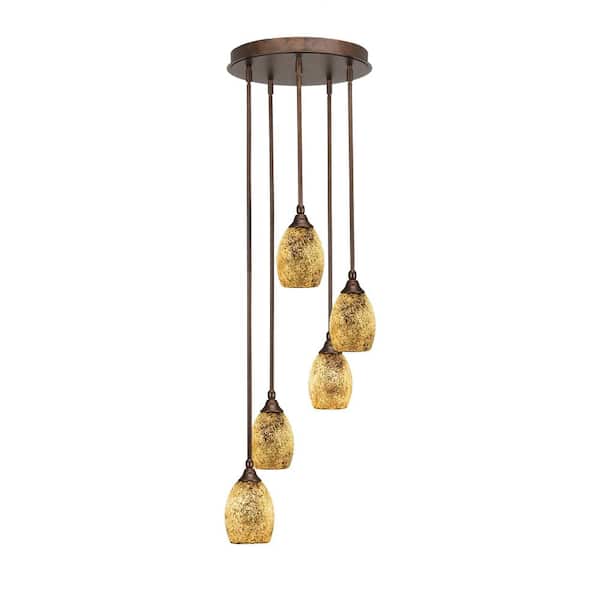 Unbranded Villa 5 Light Bronze Pendant, Cluster Pendant Light with 5 in. Gold Fusion Glass Shades, No Bulbs Included
