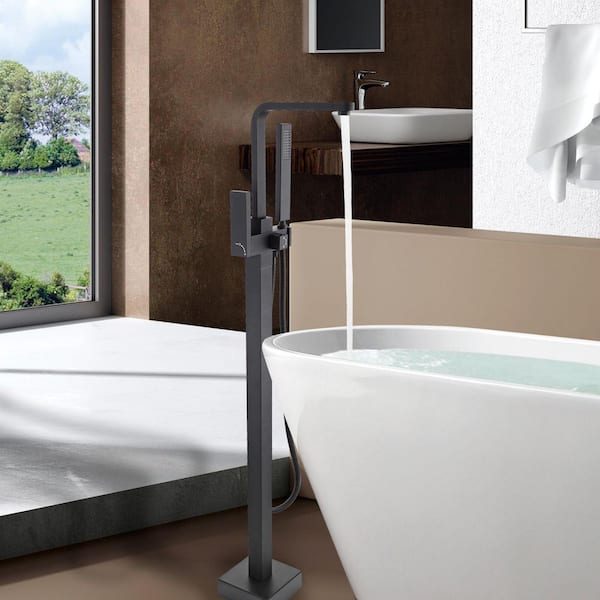 Single-Handle Freestanding Tub Faucet with Hand Shower in Matte Black