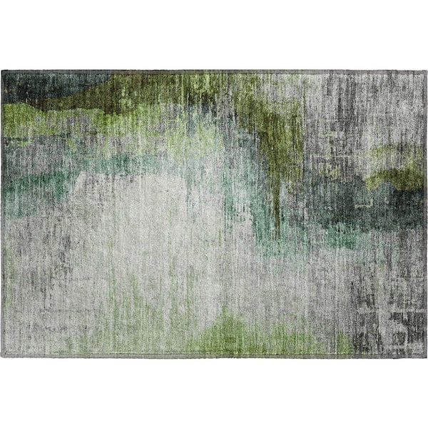 Mayfield Premium Machine Washable Abstract AMF2041 Green 2 ft. x 3 ft. Accent Rug
