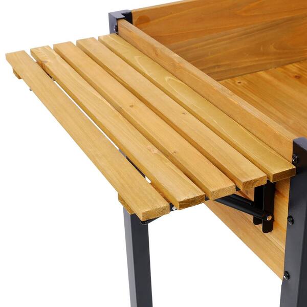 Unbranded - 53 in. x 24 in. x 30 in. Brown Wood Raised Garden Bed, Elevated Planter Box with Folding Storage Shelf for Herbs Flowers