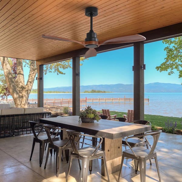 48 in. Indoor/Outdoor Black Wood Ceiling Fan without Lights, Remote Control and 6-Speed DC Motor