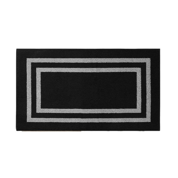 Double Border Black/Twisted Gray 2 ft. x 4 ft. Tufted Border Polypropylene Runner Accent Rug