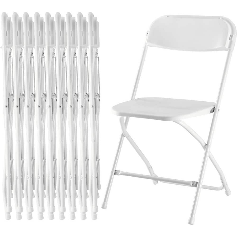 10-Pieces White Metal Outdoor Folding Chair with 330 lbs. Capacity for Part