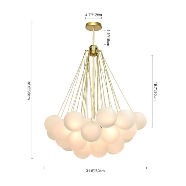 HUOKU Alma 32 in. W 3-Light Gold Cluster Globe Bubble Ball