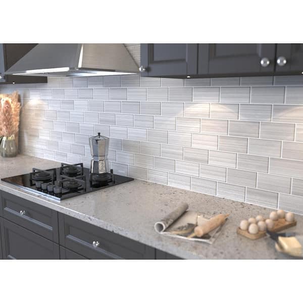 Hand Painted Rectangular 3 in. x 6 in. Warm Gray 20 Glass tile (10 sq. ft./per Case)