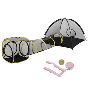 Outdoor Cat Enclosures 3-in-1 Portable Catio with Cat Tent, Tunnel, Playhouse, 5 Piece Door, Cat Leash, Mint Ball