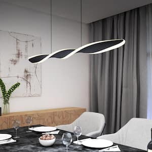 Finley Linear 30-Watt 1 Light Black Modern 3 CCT Integrated LED Pendant Light Fixture for Dining Room or Kitchen