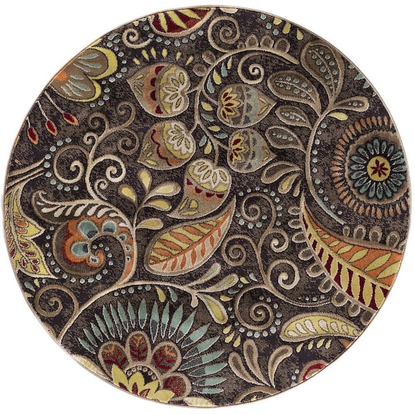 Tayse Rugs Capri Abstract Brown 8 ft. Round Indoor Area Rug
