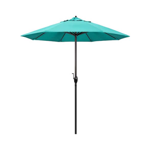 California Umbrella 7.5 ft. Bronze Aluminum Market Auto-Tilt Crank Lift Patio Umbrella in Aruba Sunbrella