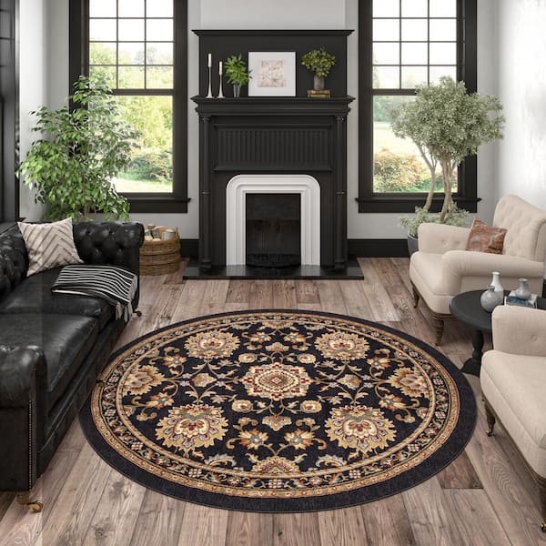 Sensation Border Black 6 ft. Round Indoor Area Rug