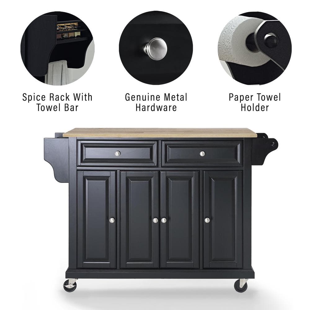 Black Granite Top Kitchen Cart with Storage and Spice Rack