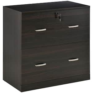 Walnut Particle board 2-Drawer File Cabinet with Hanging Bar for A4 Size