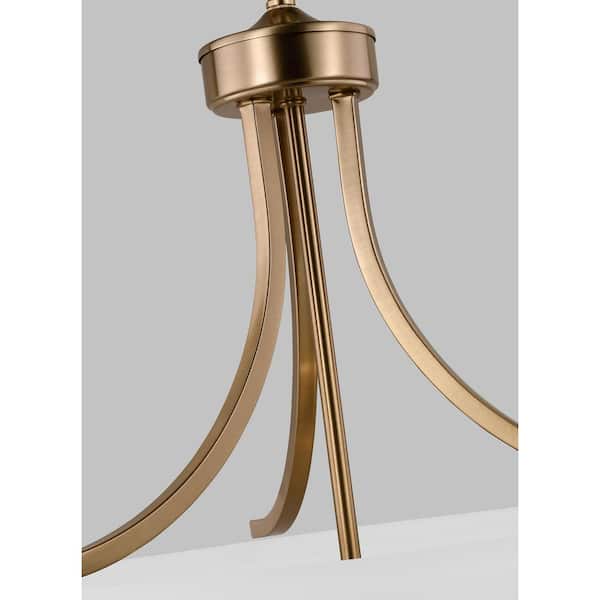 Generation Lighting - Geary Medium 3-Light Satin Brass Traditional Contemporary Shaded Pendant with Satin Etched Glass Shade