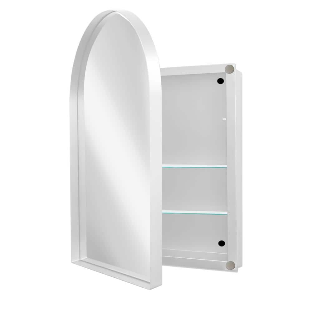 KD Series 24 in. W x 36 in. H Arched White Medicine Cabinet with Mirror