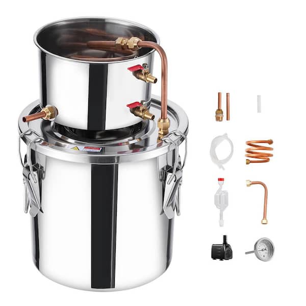 3 Gal. / 11.4 L Alcohol Still, Stainless Steel Distiller with Copper Coil, Fermentation Kit with Thermometer and Pump