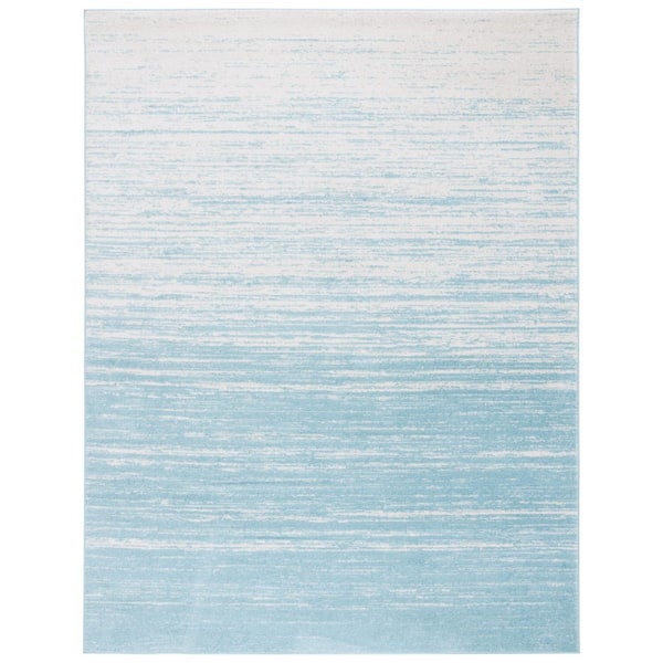 Adirondack 11 ft. x 15 ft. Aqua/Ivory Solid Color Striped Area Rug