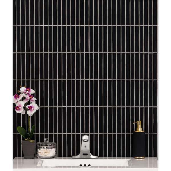 Retro Nero Stacked 12 in. x 12 in. x 0.24 in. Matte Porcelain Mesh-Mounted Mosaic Tile (14.1 sq. ft./Case)