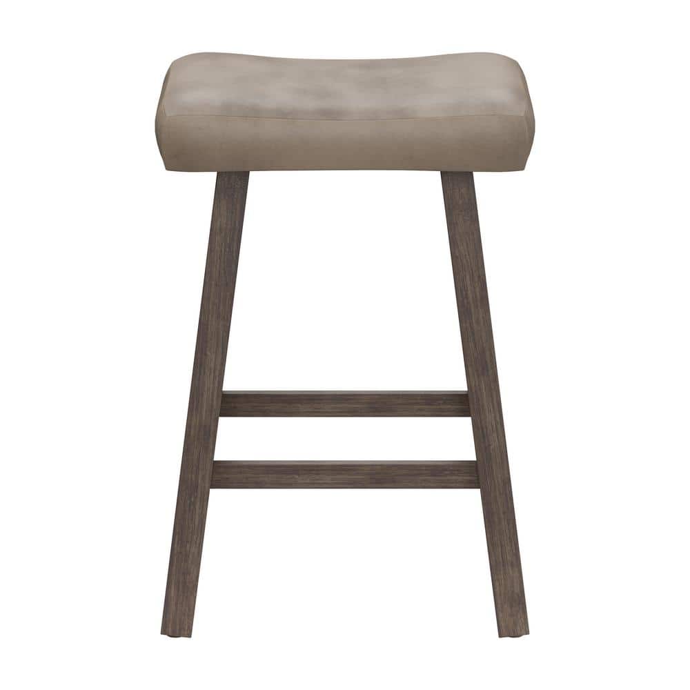 Rustic Gray Backless Saddle Wood Counter Stool