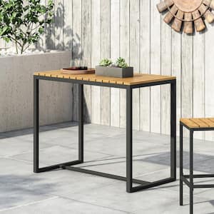 Elkhart Teak Brown and Black Rectangle Wood and Metal 40.25 in. Outdoor Accent Table