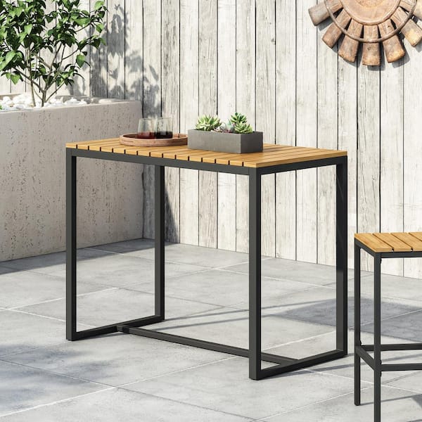 Noble House Elkhart Teak Brown and Black Rectangle Wood and Metal 40.25 in. Outdoor Accent Table