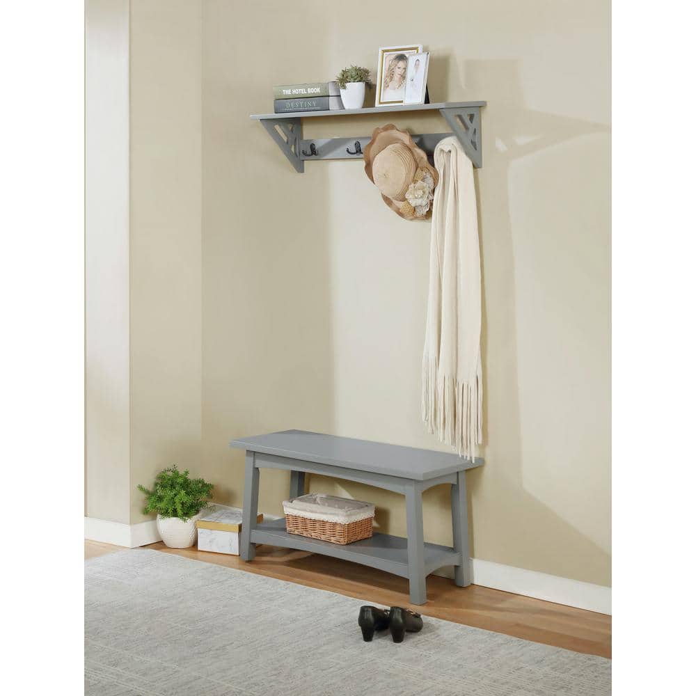Craftsbury 36" Gray Wood Entryway Bench with Storage Shelf