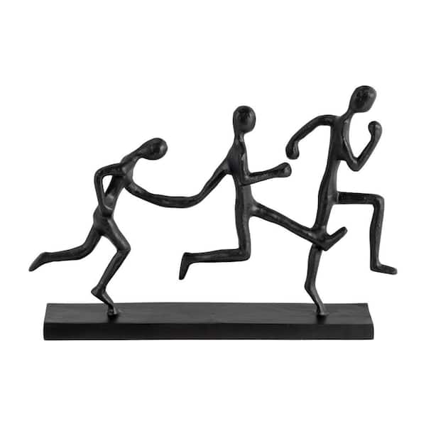 Black 13 in. x 9 in. Metal Wood Abstract 3-man Running Sculpture