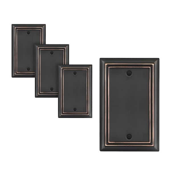 Outlet Cover 1-Gang Aged Bronze Blank Plate Metal Wall Plate (4-Pack)