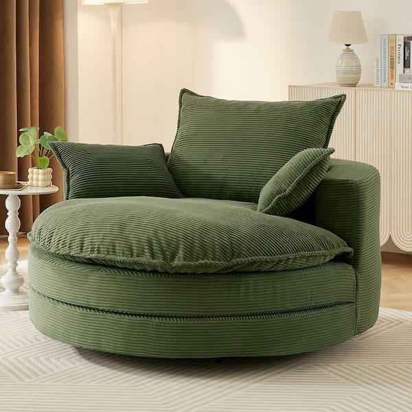 Polibi Green Corduroy 360° Swivel Sofa Chair Accent Barrel Chair