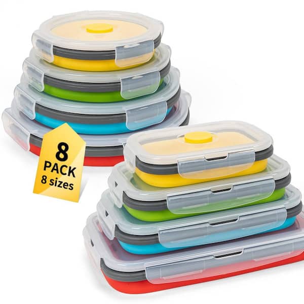 Home and Outdoor Series 8-Piece Collapsible Dishwasher Freezer Safe Food Storage Container Set in Multi-Colored