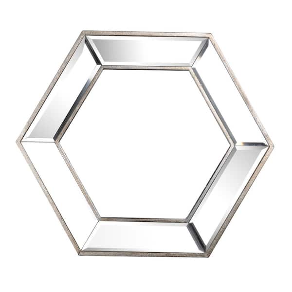 CONGE IMPORT LLC Silver 20.7 in. W x 17.9 in. H Entryway Hexagon Wood Framed Mirror, Contemporary Glass Design Home Decor for Living Room