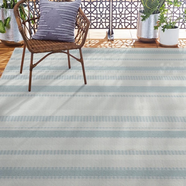 Tripoli Mateo Blue/Cream 8 ft. x 10 ft. Striped Indoor/Outdoor Area Rug